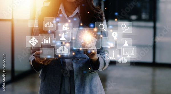 Fototapeta Digital transformation for use Ai technology and growth business development globally 