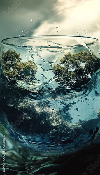 Obraz Enchanted Nature in a Bottle – Magical Fantasy Landscape Captured in Glass. water bottle image manipulation