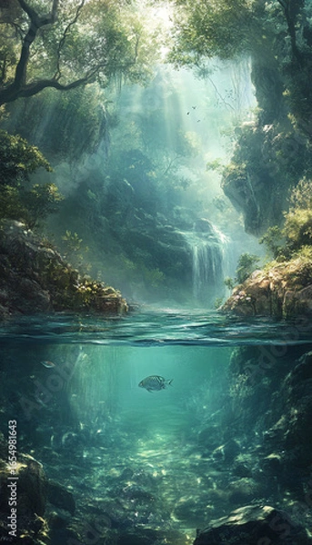 Obraz Enchanted Nature in a Bottle – Magical Fantasy Landscape Captured in Glass. water bottle image manipulation