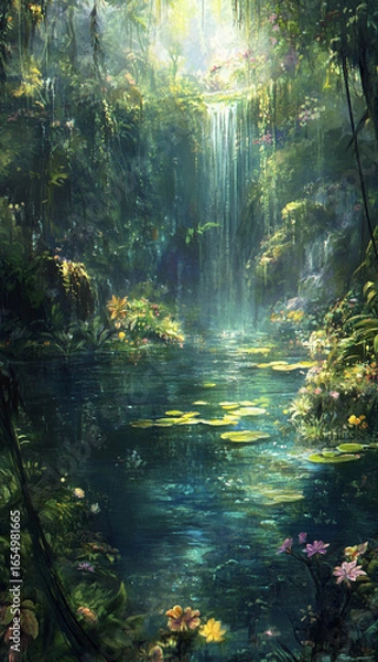 Obraz Enchanted Nature in a Bottle – Magical Fantasy Landscape Captured in Glass. water bottle image manipulation