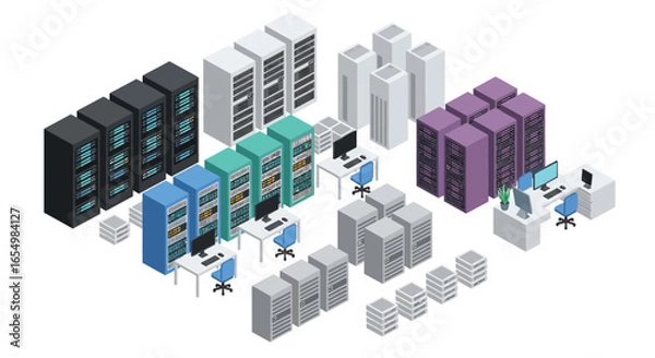 Obraz Isometric server room data center cloud computing illustration