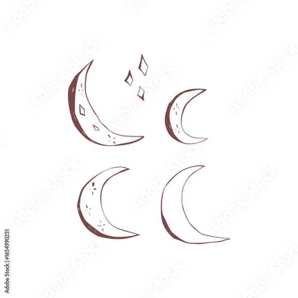 Fototapeta Moon phases hand drawn celestial line art abstract crescent shapes for boho wall decor tattoo design and mystical stationery Vector illustration