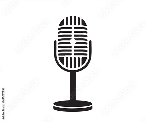 Fototapeta Vintage microphone icon, retro microphone symbol, music, radio, podcast, audio, sound, studio equipment, microphone design, broadcast equipment, vector illustration