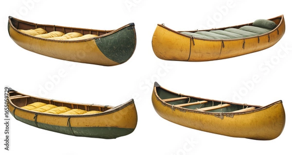 Fototapeta Four canoes are shown with varying contents on transparent background