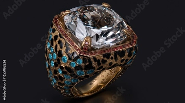Fototapeta Exquisite leopard print ring with gemstone