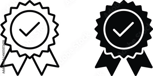 Fototapeta Outline & Silhouette Approved Check Mark Badge Icon. Vector. Transparent