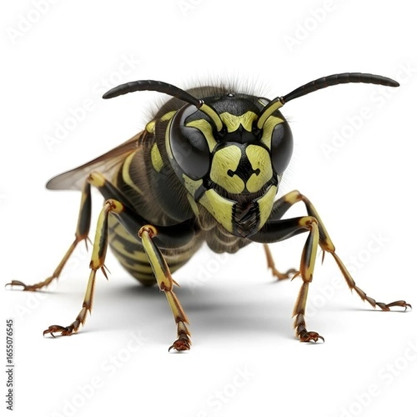 Fototapeta Close up shot of a wasp on a white isolated background