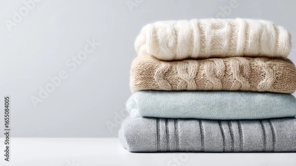 Fototapeta Stack of knitted sweaters