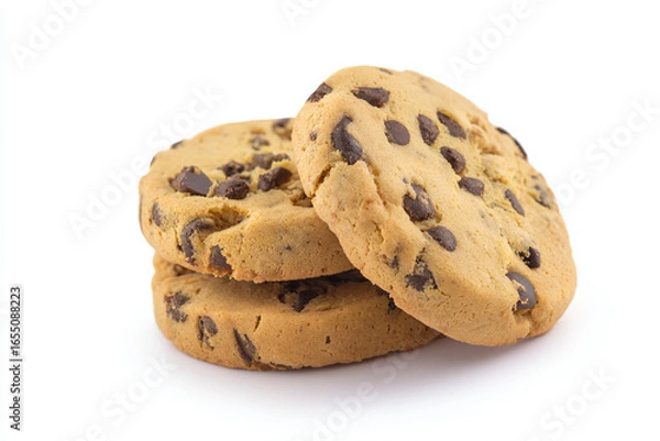 Fototapeta a pile of chocolate chip cookies on a white surface