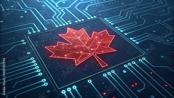Obraz Canada s Technological Advancement A Digital Maple Leaf on a Circuit Board