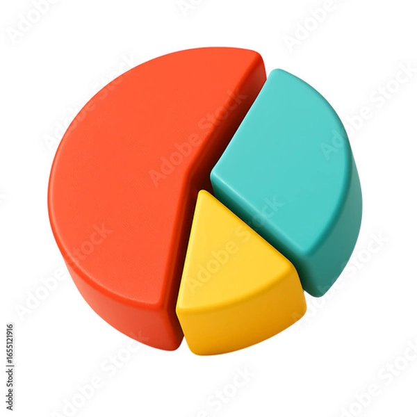 Fototapeta Colorful 3d pie chart segmented into three parts showing data analysis transparent background