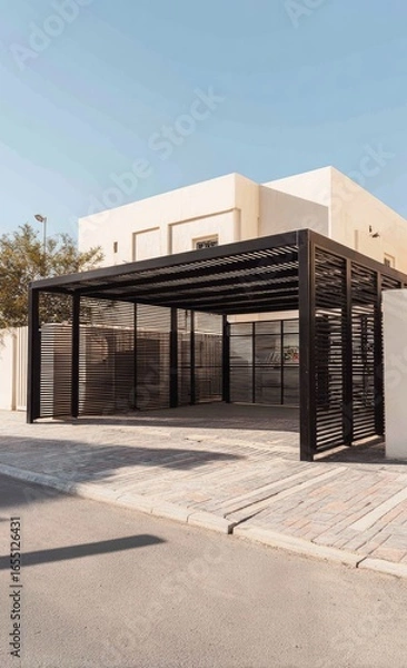 Obraz Modern carport attached to light beige house