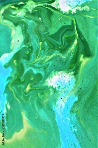 Fototapeta Green and turquoise liquid texture, watercolor hand painted background