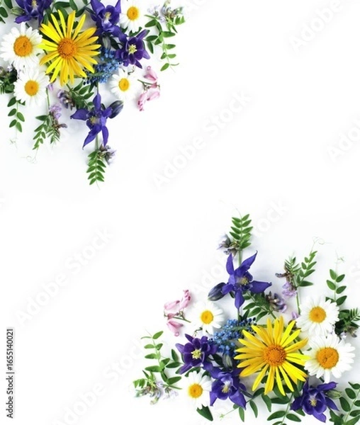 Fototapeta Beautiful bouquet with wildflowers on a white background.