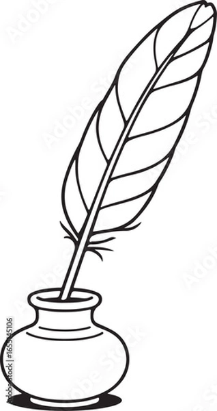 Fototapeta feather and ink bottle icon outline