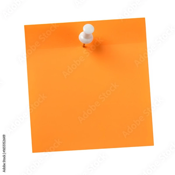 Fototapeta Orange Sticky Note with White Pushpin Isolated on transparent Background. Orange sticky post it note with White pushpin. isolated on white or transparent background. PNG