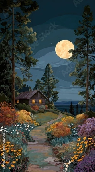 Obraz Luminous cabin path at night