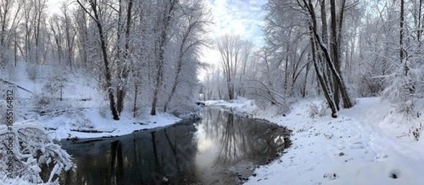 Obraz Snowy winter wonderland by a tranquil stream