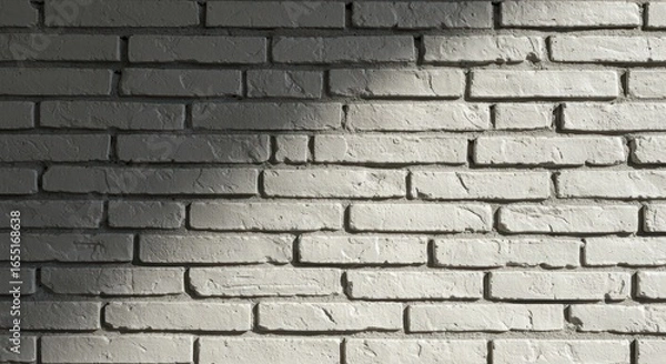 Fototapeta Dramatic Light and Shadow Play on a Rustic Off-White Brickwork Facade