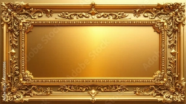 Fototapeta An exquisite gold label banner flanked by an elaborate golden frame, featuring intricate carvings and embellishments At the heart of the banner, a golden name plate is displayed