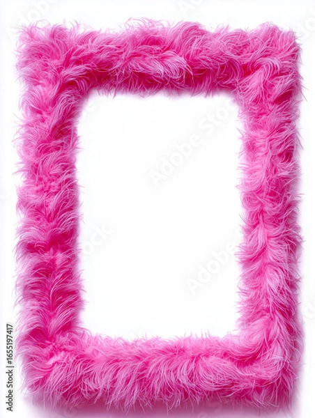 Obraz A rectangular pink fur soft plush frame on a white background
