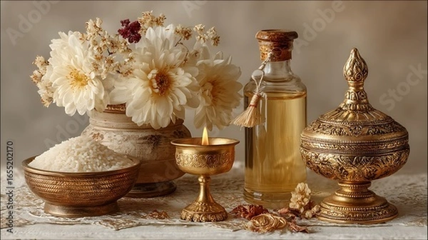 Obraz Cultural still life with flowers and grains high resolution photo