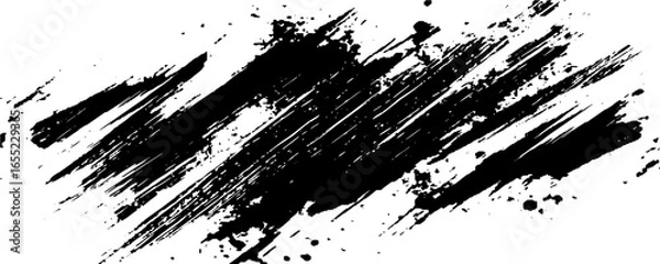 Fototapeta Vector grunge texture. Grunge black and white texture of black brush strokes on white paper or background.