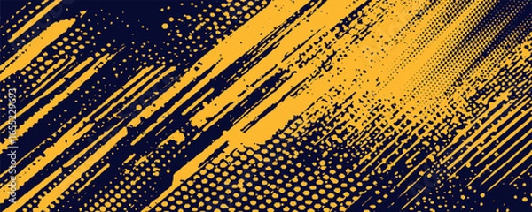 Fototapeta Yellow and black backdrop with dot halftone pattern element.