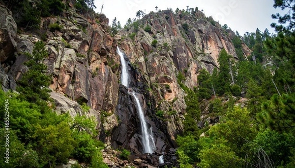 Fototapeta Waterfall cascading down rocky mountainside