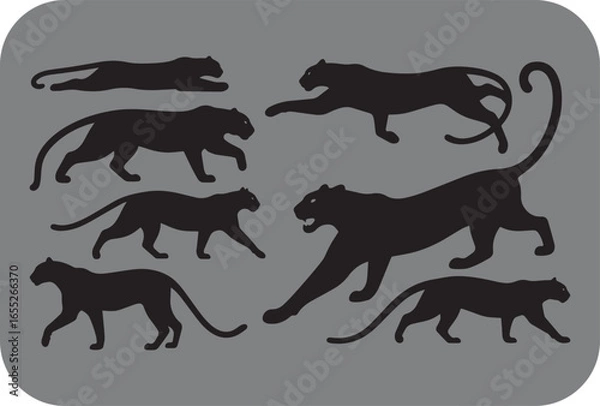 Fototapeta Diverse silhouettes of powerful big cats in various dynamic poses showcasing graceful movement and strength