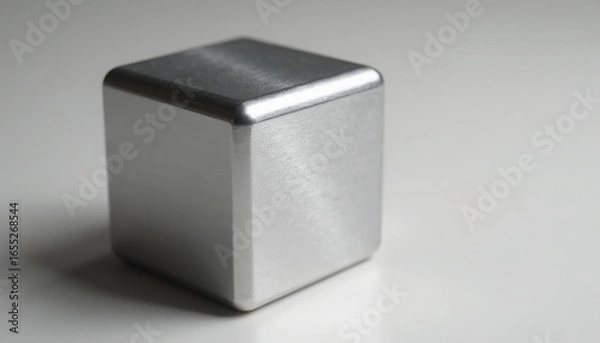 Fototapeta Silver Metallic Cube on Smooth Surface in Minimalist Setting
