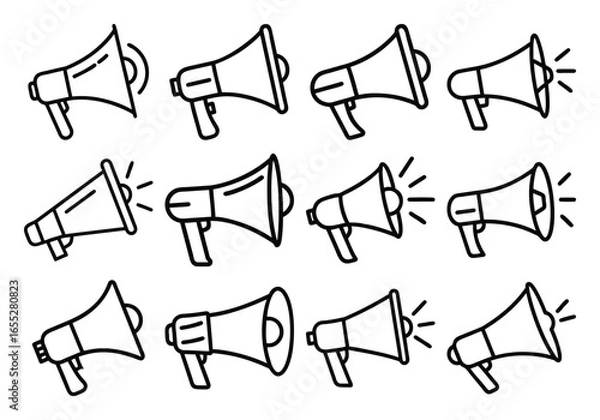 Fototapeta Vector art of collection of megaphone icons in doodle style