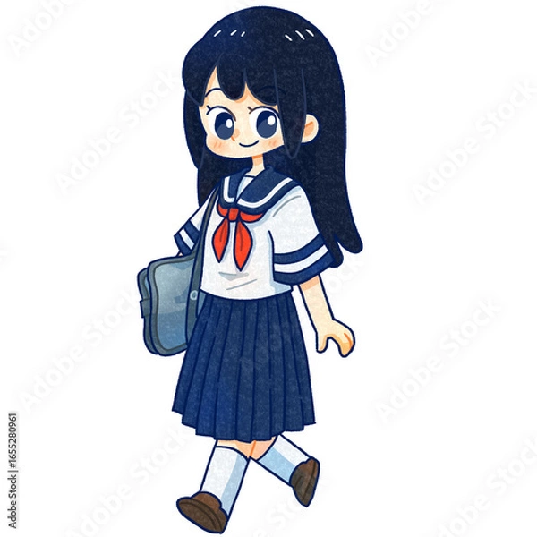 Obraz 半袖のセーラー服を着た女の子手描きイラスト