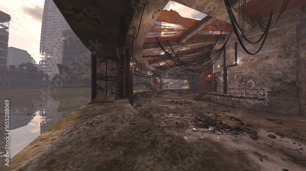 Fototapeta 廃墟の荒れた室内　3DCGレンダリング