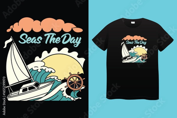 Fototapeta I’m on a boat i got my swim trunks and my flippie-floppies - Boat Captain T Shirt Design, Hand drawn vintage illustration with hand lettering and decoration elements, banner, flyer and mug, Poster, EP