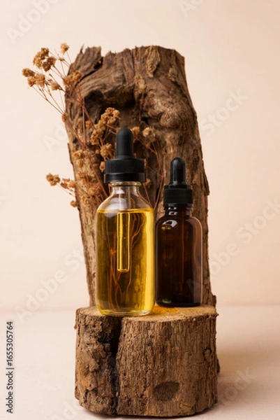 Obraz Amber Glass Bottle Mockup, with black background