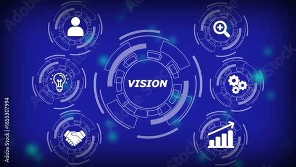 Obraz Business vision concept with icons for people ideas growth gears and handshake strategy planning