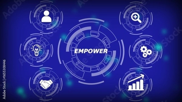 Obraz Digital network with icons for empowerment and business growth on blue background technology