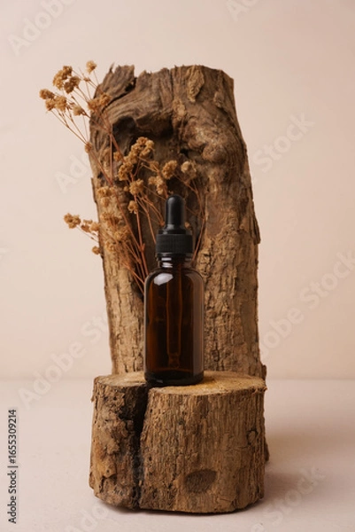 Obraz Amber Glass Bottle Mockup, with black background