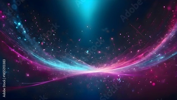 Fototapeta Purple and blue abstract wallpaper with twinkling stars and radiant glowing lights blending into cosmic dreamlike atmosphere ideal for creative backgrounds