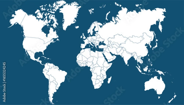 Fototapeta World map. Blue modern vector map. Silhouette map