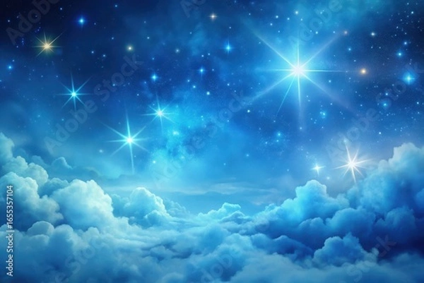 Fototapeta Celestial Night Sky Above a Sea of Clouds A Dreamlike Vision of Sparkling Stars and Soft, Illuminated Cloudscapes