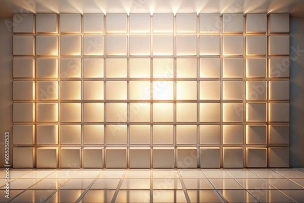 Fototapeta Illuminated Cubic Wall Paneling in Modern Interior Design