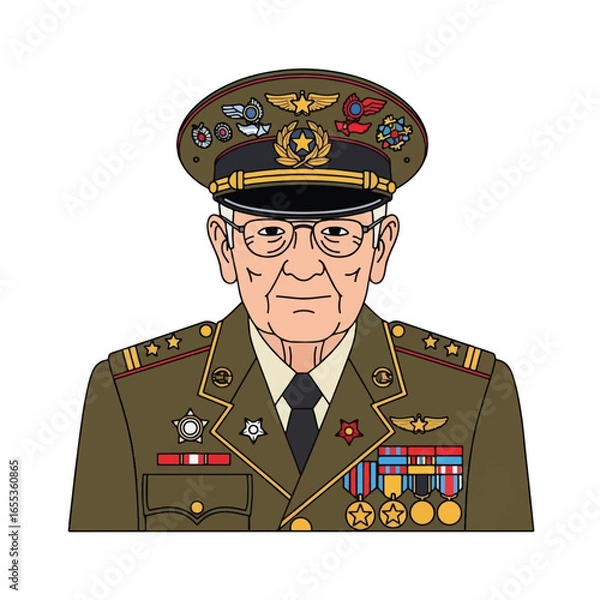 Obraz An illustrated portrait of an elderly military general in a decorated uniform.