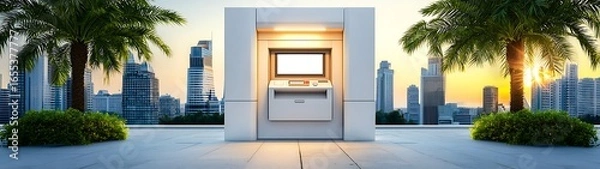 Fototapeta Modern ATM in Urban Setting with Palm Trees