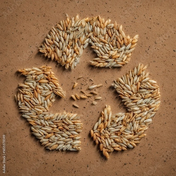 Fototapeta Concept of Sustainability and Recycling with Seeds Forming Recycle Symbol on Brown Background