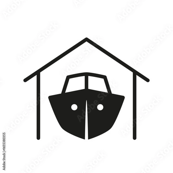 Fototapeta Ship icon, front view, in black color. Boat in a garage symbol. Vector isolated illustration
