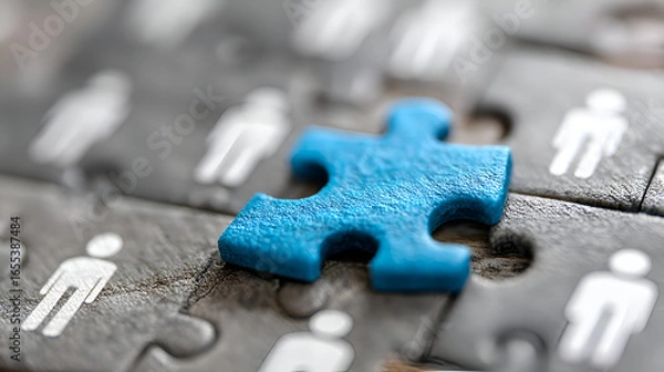 Obraz Blue Puzzle Piece Among Gray Human Figures: Teamwork Concept