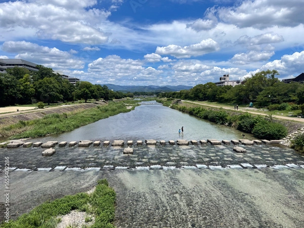 Obraz 夏の鴨川の飛び石