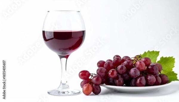 Fototapeta Elegant glass of red wine with ripe grapes offers a taste of luxury and relaxation for wine lovers